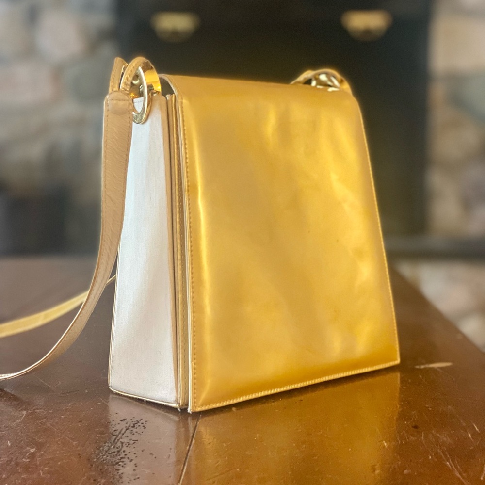 Stuart Weitzman Crossbody Handbag, Gold and Tan Coloring